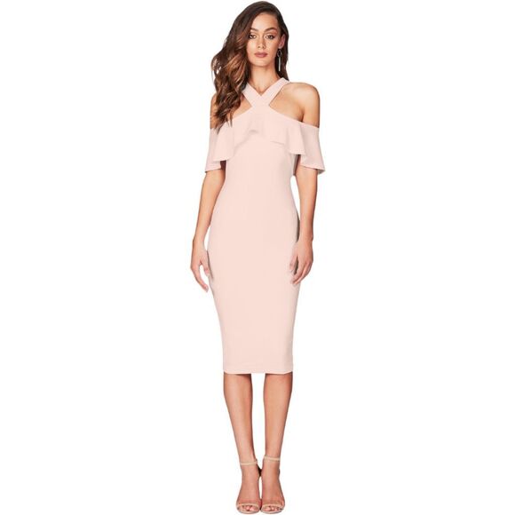 New! Nookie Women's Off-the-Shoulder Crepe Hermosa Midi Dress Pink Large NWT - Picture 1 of 11